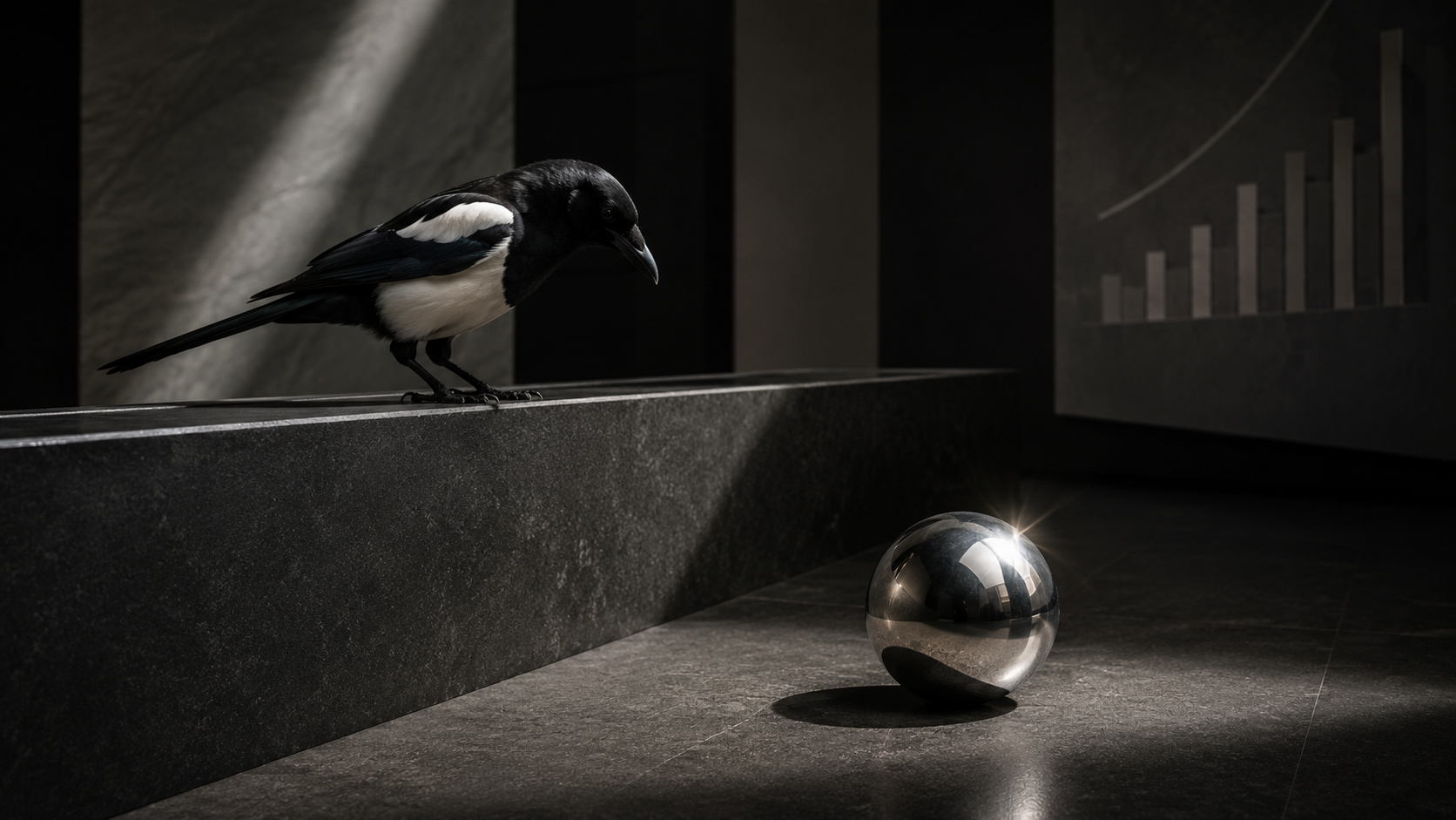 Magpie looking at shiny object representing founder distraction from business priorities