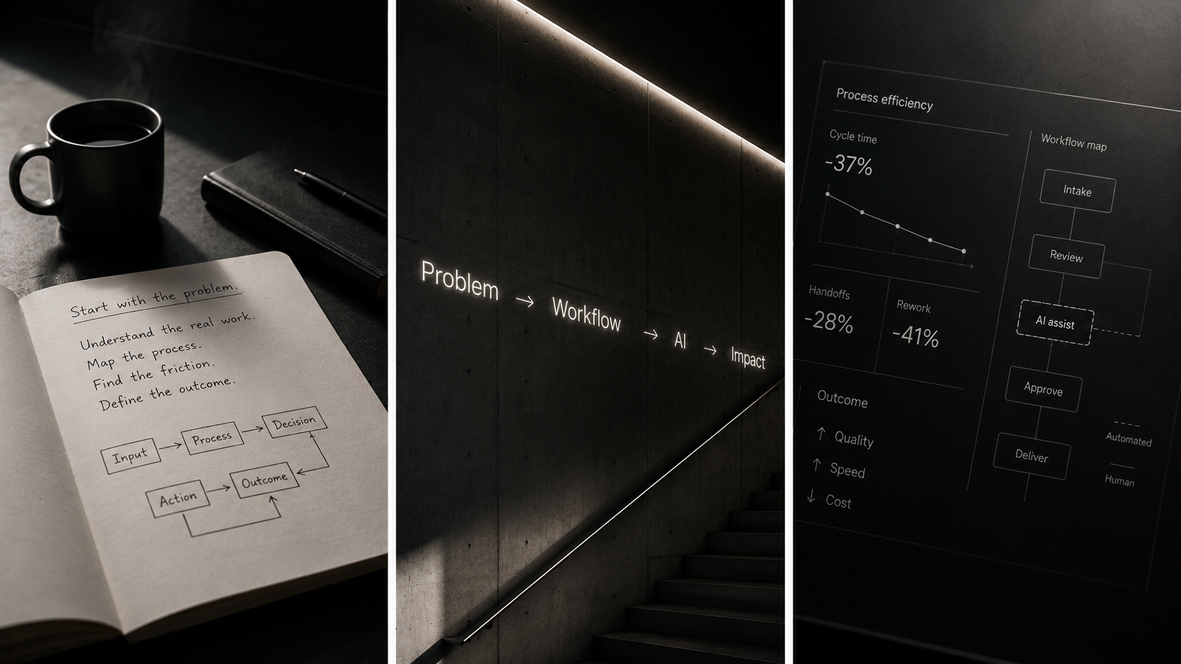 Business leaders reviewing practical AI adoption workflow